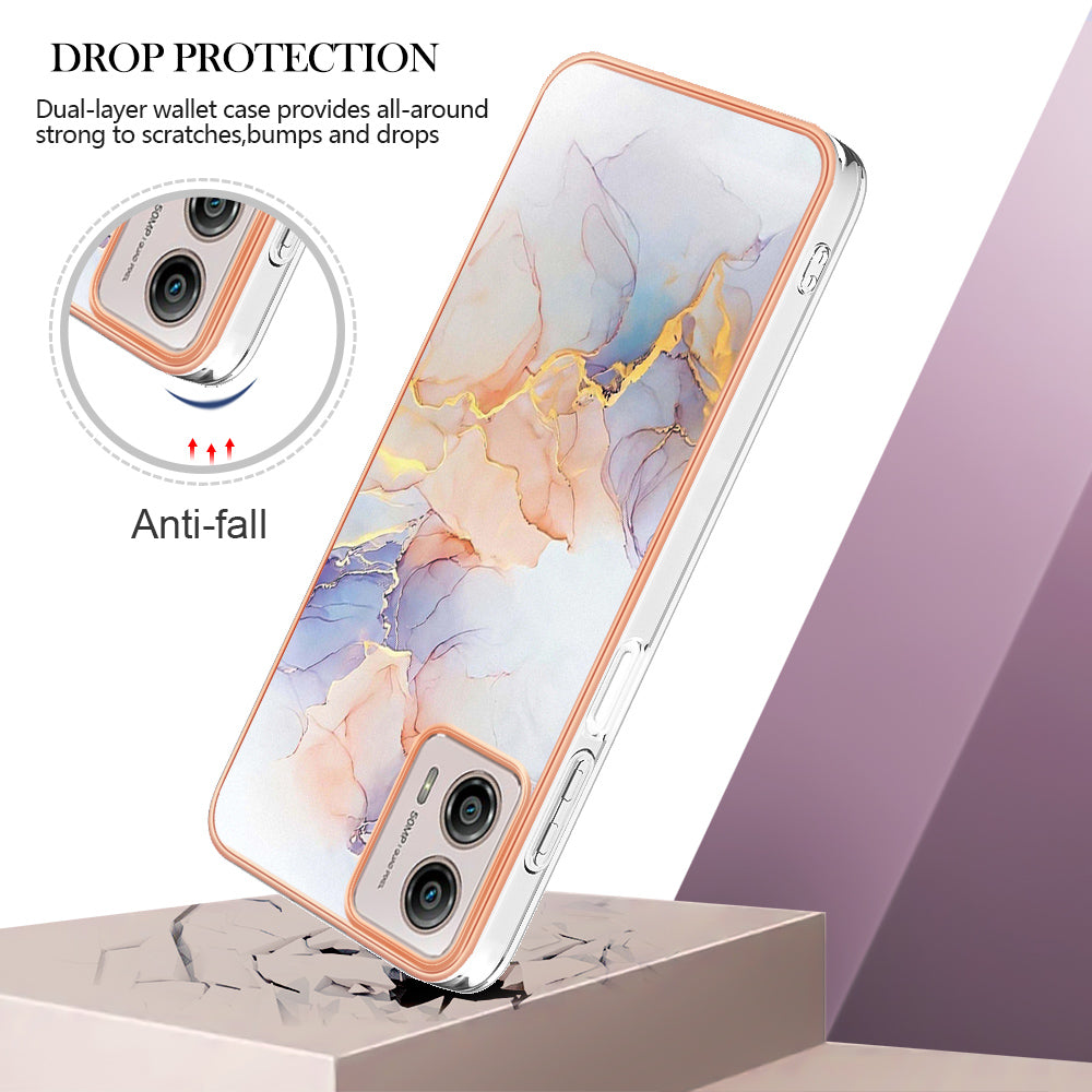 YB IMD Series-1 Phone Case for Motorola Moto G53 5G / G23 4G / G13 4G , Marble Floral Pattern IMD TPU Cover