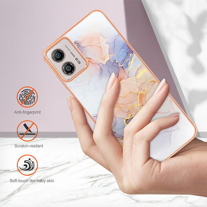 YB IMD Series-1 Phone Case for Motorola Moto G53 5G / G23 4G / G13 4G , Marble Floral Pattern IMD TPU Cover