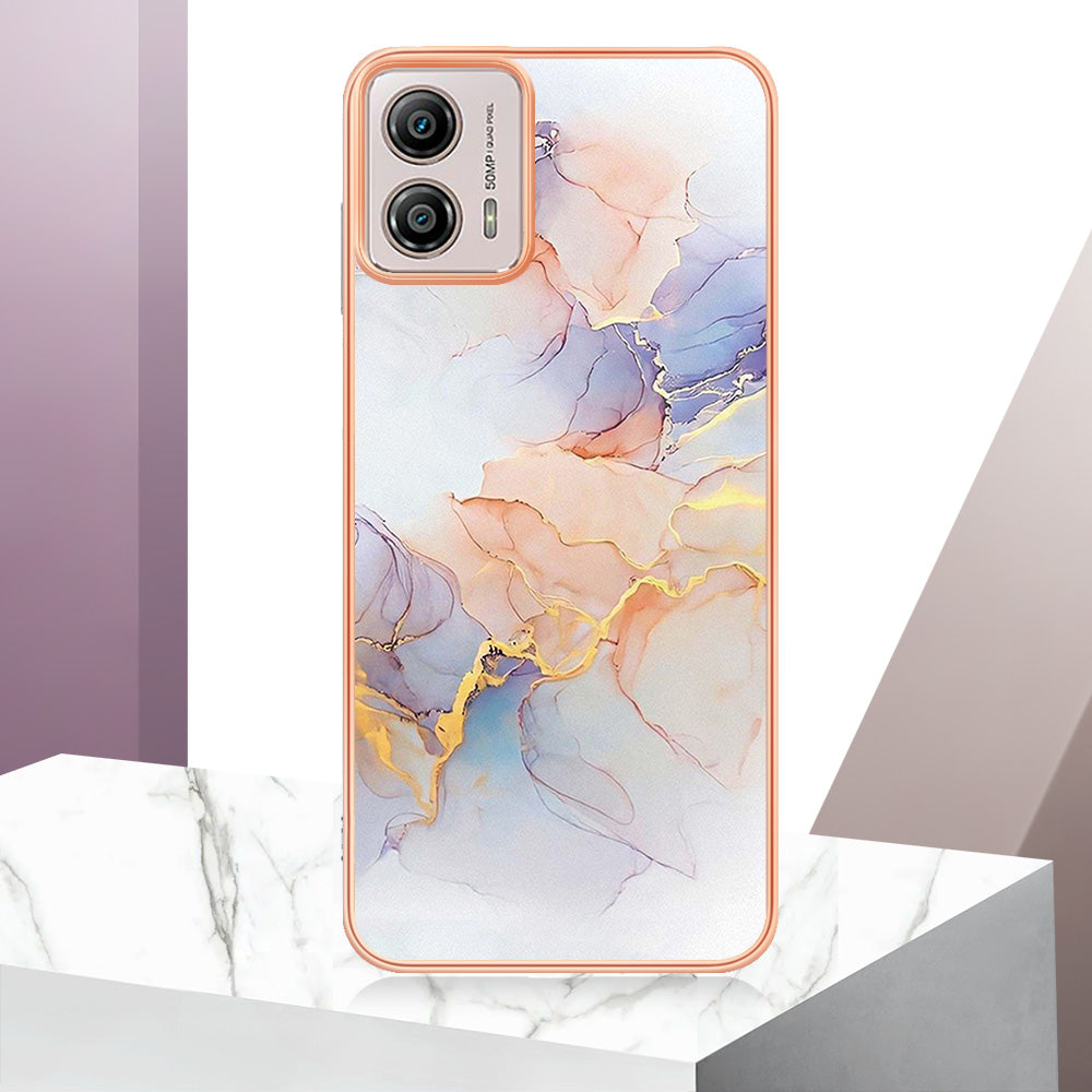 YB IMD Series-1 Phone Case for Motorola Moto G53 5G / G23 4G / G13 4G , Marble Floral Pattern IMD TPU Cover