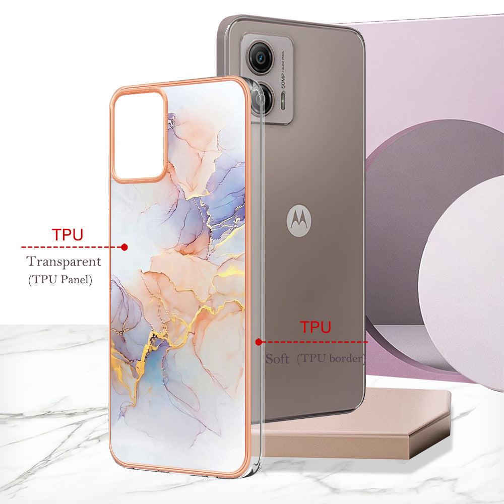 YB IMD Series-1 Phone Case for Motorola Moto G53 5G / G23 4G / G13 4G , Marble Floral Pattern IMD TPU Cover