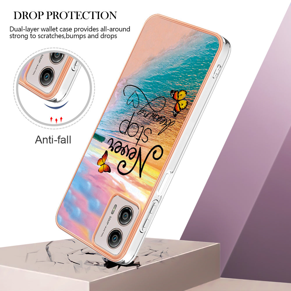 YB IMD Series-1 Phone Case for Motorola Moto G53 5G / G23 4G / G13 4G , Marble Floral Pattern IMD TPU Cover