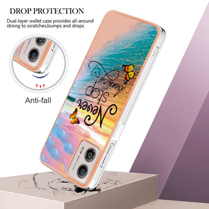 YB IMD Series-1 Phone Case for Motorola Moto G53 5G / G23 4G / G13 4G , Marble Floral Pattern IMD TPU Cover