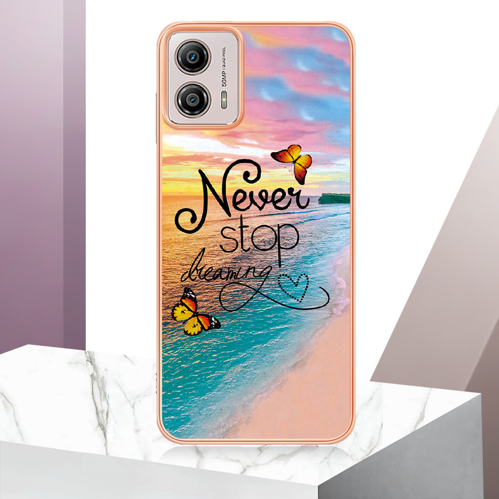 YB IMD Series-1 Phone Case for Motorola Moto G53 5G / G23 4G / G13 4G , Marble Floral Pattern IMD TPU Cover