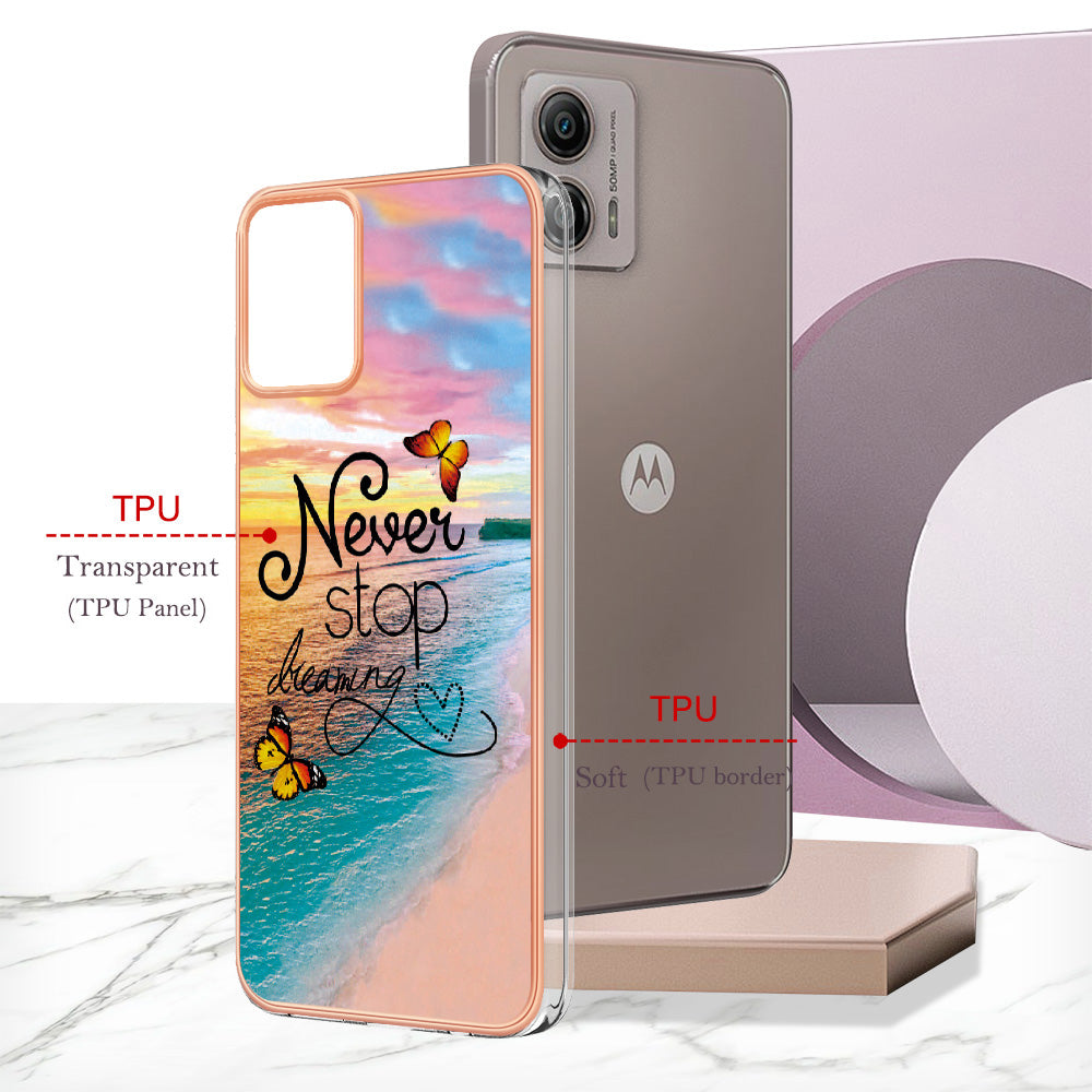 YB IMD Series-1 Phone Case for Motorola Moto G53 5G / G23 4G / G13 4G , Marble Floral Pattern IMD TPU Cover