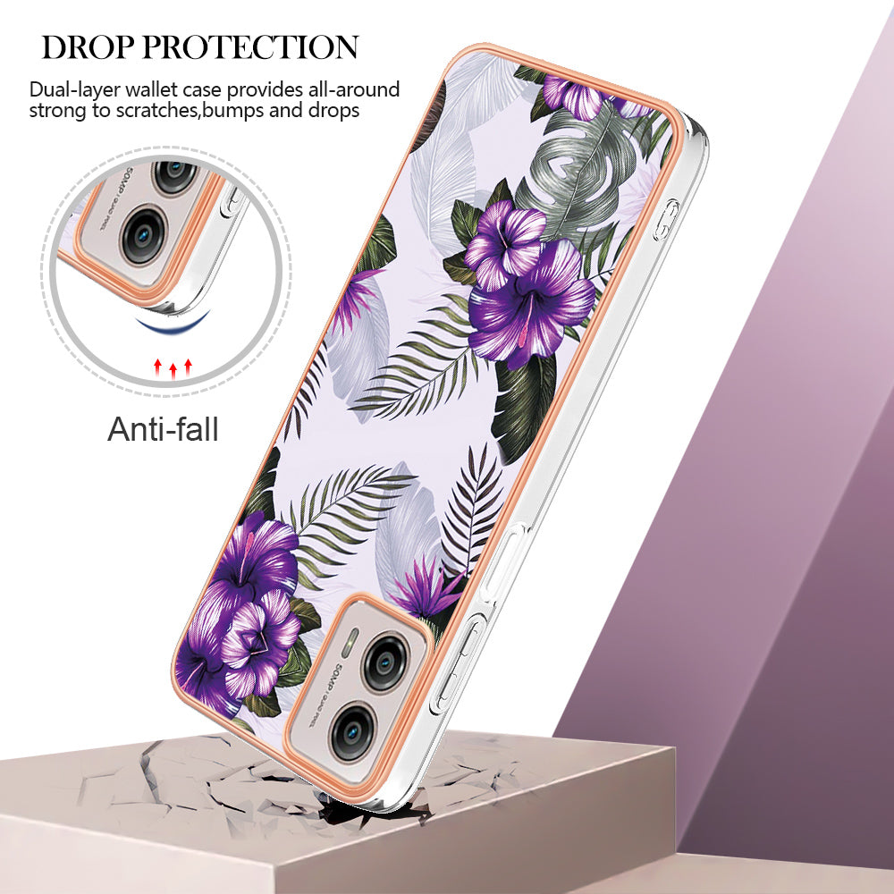 YB IMD Series-1 Phone Case for Motorola Moto G53 5G / G23 4G / G13 4G , Marble Floral Pattern IMD TPU Cover