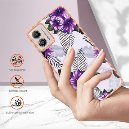 YB IMD Series-1 Phone Case for Motorola Moto G53 5G / G23 4G / G13 4G , Marble Floral Pattern IMD TPU Cover