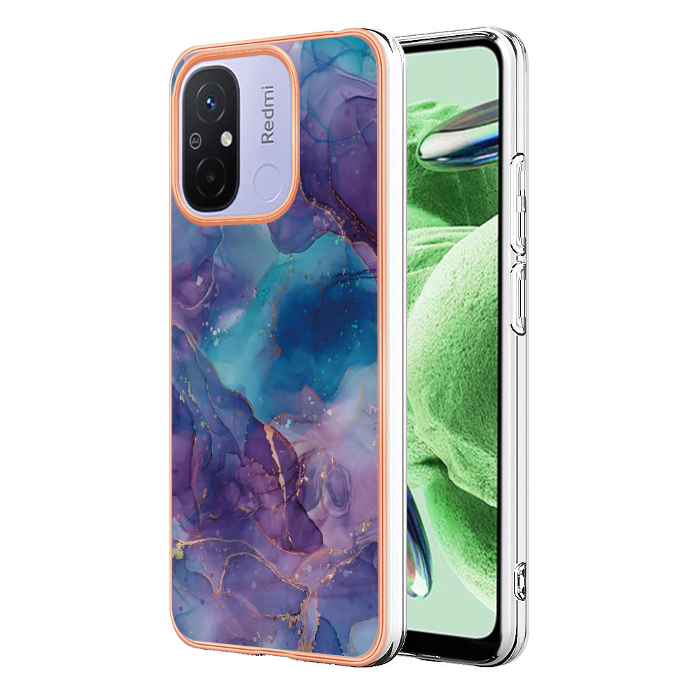 For Xiaomi Redmi 12C 4G / 11A 4G YB IMD Series-16 Style E Phone Case 2.0mm Electroplating IMD Marble Pattern TPU Cover