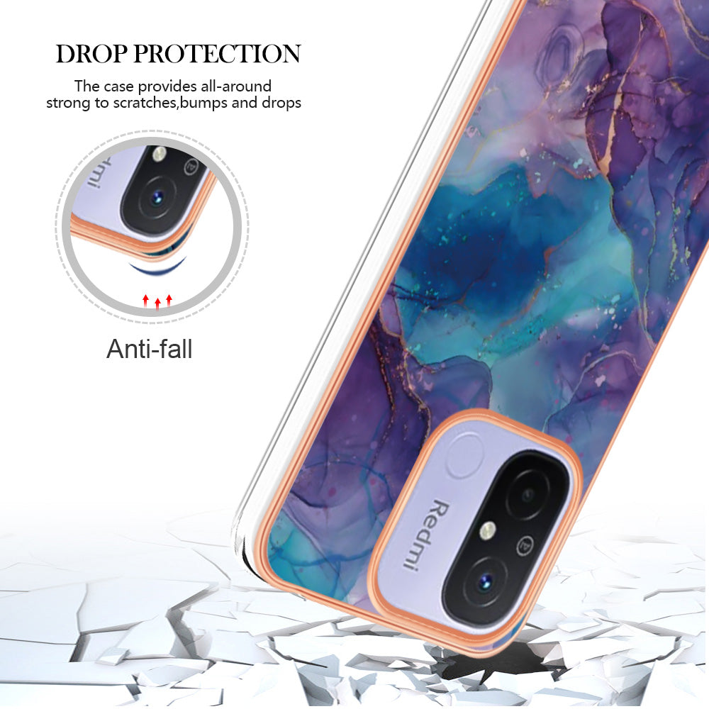 For Xiaomi Redmi 12C 4G / 11A 4G YB IMD Series-16 Style E Phone Case 2.0mm Electroplating IMD Marble Pattern TPU Cover