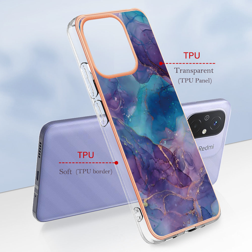 For Xiaomi Redmi 12C 4G / 11A 4G YB IMD Series-16 Style E Phone Case 2.0mm Electroplating IMD Marble Pattern TPU Cover