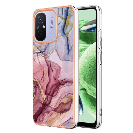 For Xiaomi Redmi 12C 4G / 11A 4G YB IMD Series-16 Style E Phone Case 2.0mm Electroplating IMD Marble Pattern TPU Cover