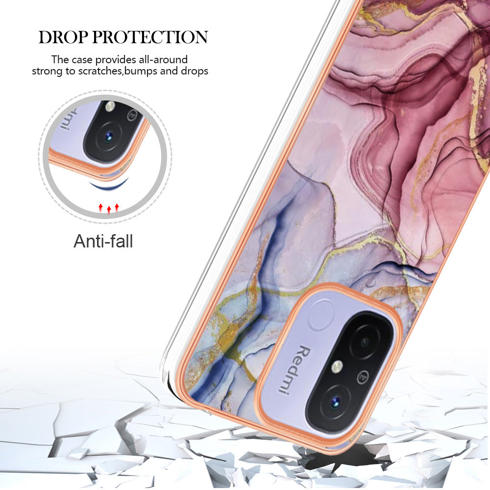 For Xiaomi Redmi 12C 4G / 11A 4G YB IMD Series-16 Style E Phone Case 2.0mm Electroplating IMD Marble Pattern TPU Cover
