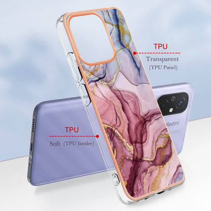 For Xiaomi Redmi 12C 4G / 11A 4G YB IMD Series-16 Style E Phone Case 2.0mm Electroplating IMD Marble Pattern TPU Cover