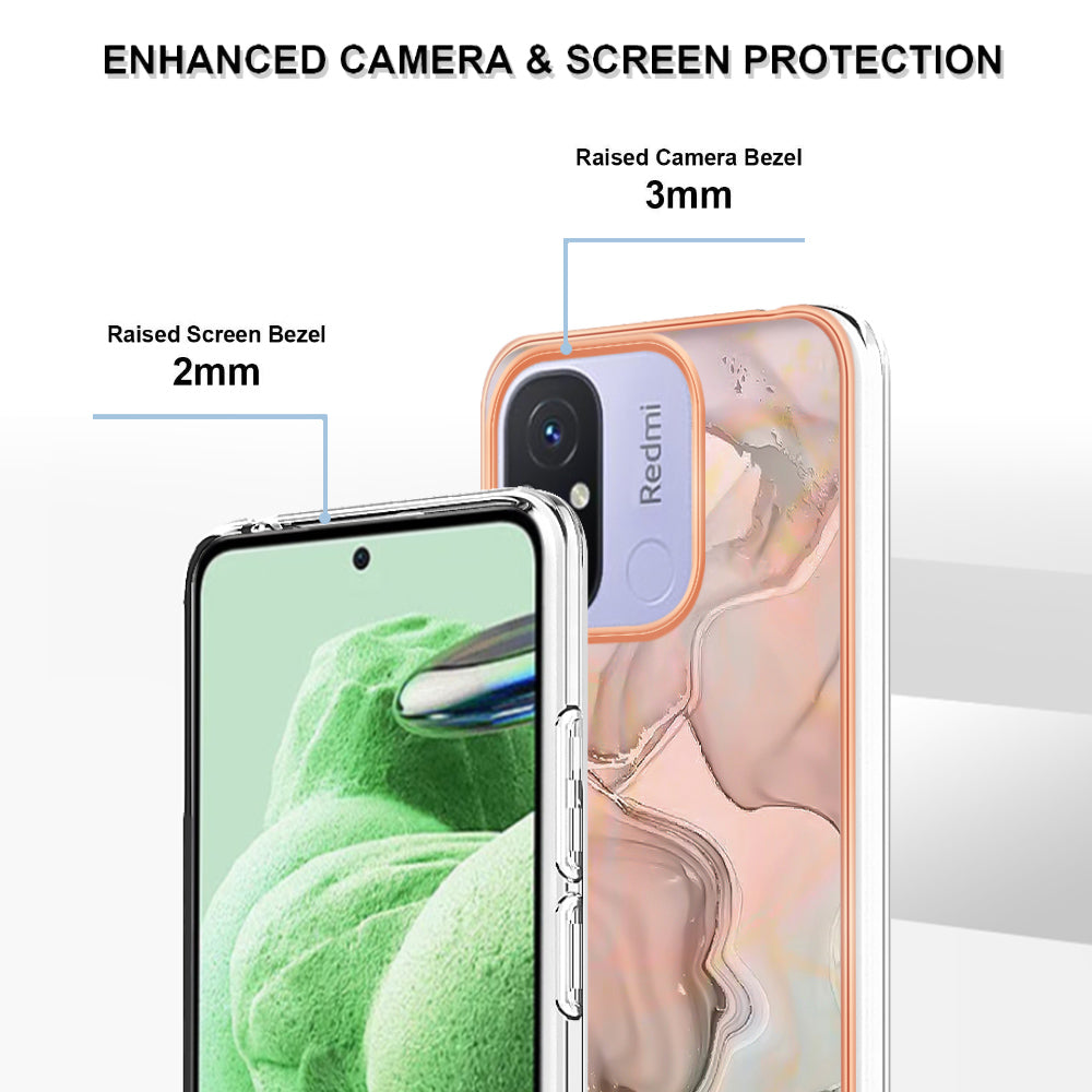 For Xiaomi Redmi 12C 4G / 11A 4G YB IMD Series-16 Style E Phone Case 2.0mm Electroplating IMD Marble Pattern TPU Cover