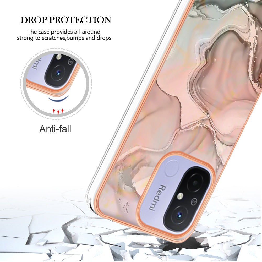 For Xiaomi Redmi 12C 4G / 11A 4G YB IMD Series-16 Style E Phone Case 2.0mm Electroplating IMD Marble Pattern TPU Cover