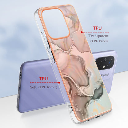 For Xiaomi Redmi 12C 4G / 11A 4G YB IMD Series-16 Style E Phone Case 2.0mm Electroplating IMD Marble Pattern TPU Cover