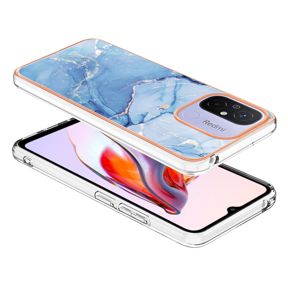 For Xiaomi Redmi 12C 4G / 11A 4G YB IMD Series-16 Style E Phone Case 2.0mm Electroplating IMD Marble Pattern TPU Cover