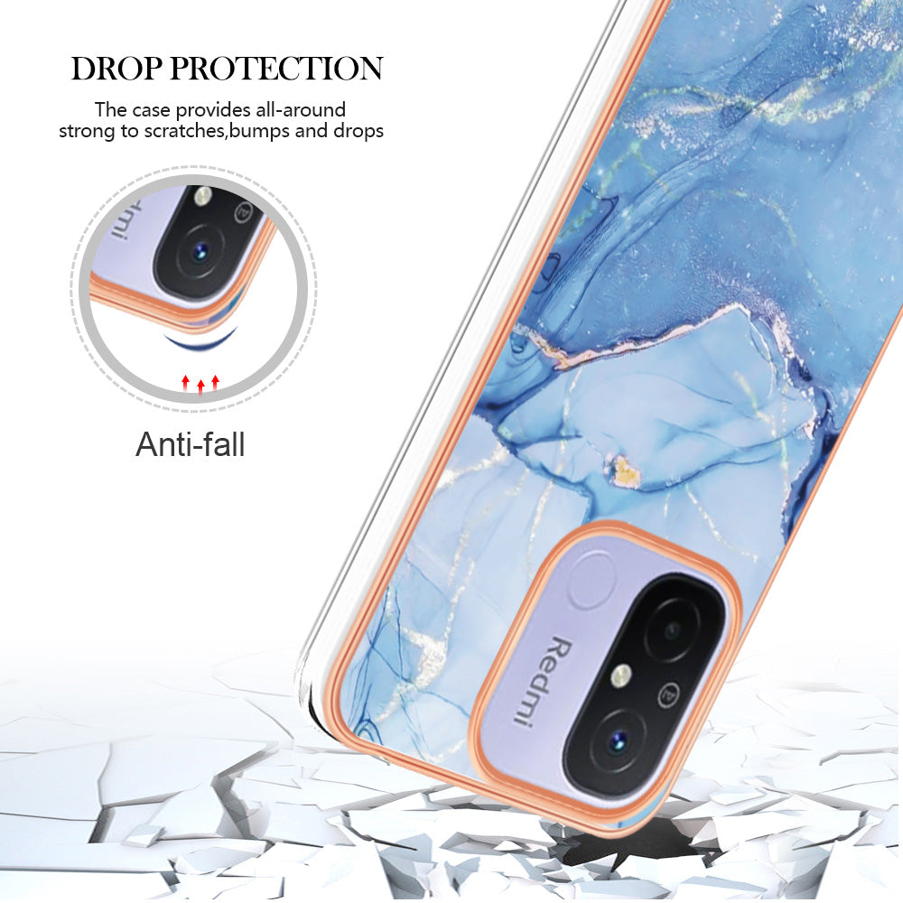 For Xiaomi Redmi 12C 4G / 11A 4G YB IMD Series-16 Style E Phone Case 2.0mm Electroplating IMD Marble Pattern TPU Cover