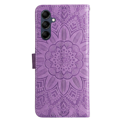 For Samsung Galaxy M14 5G Sunflower Imprinted Phone Wallet Case PU Leather Stand Cover with Strap
