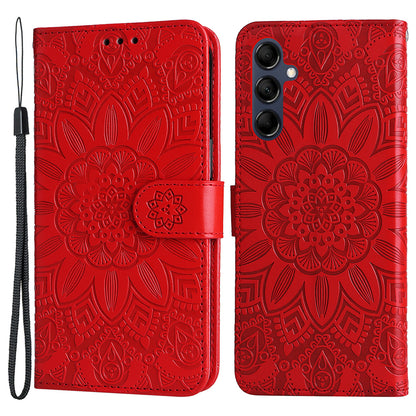 For Samsung Galaxy M14 5G Sunflower Imprinted Phone Wallet Case PU Leather Stand Cover with Strap
