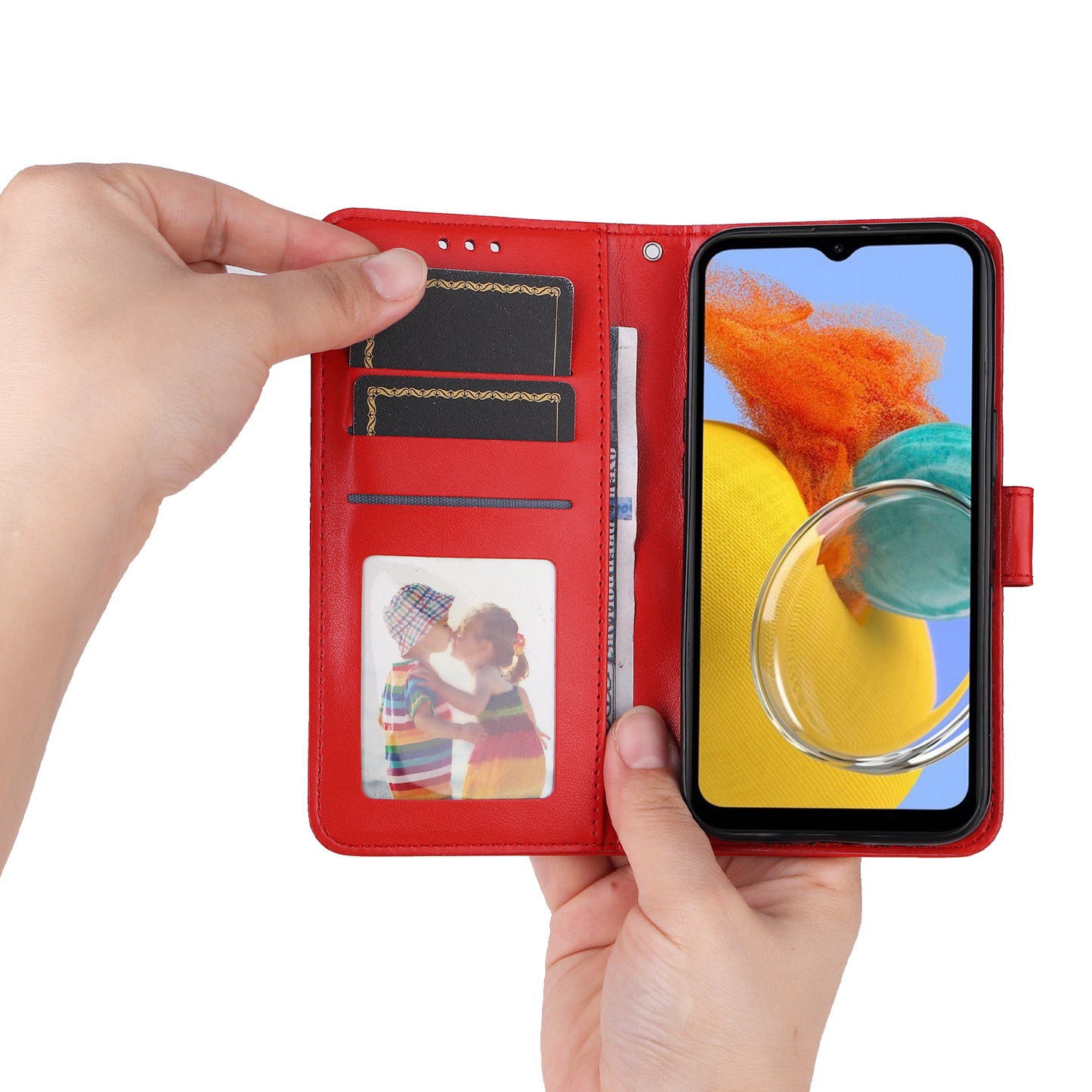 For Samsung Galaxy M14 5G Sunflower Imprinted Phone Wallet Case PU Leather Stand Cover with Strap