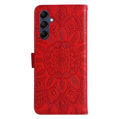 For Samsung Galaxy M14 5G Sunflower Imprinted Phone Wallet Case PU Leather Stand Cover with Strap