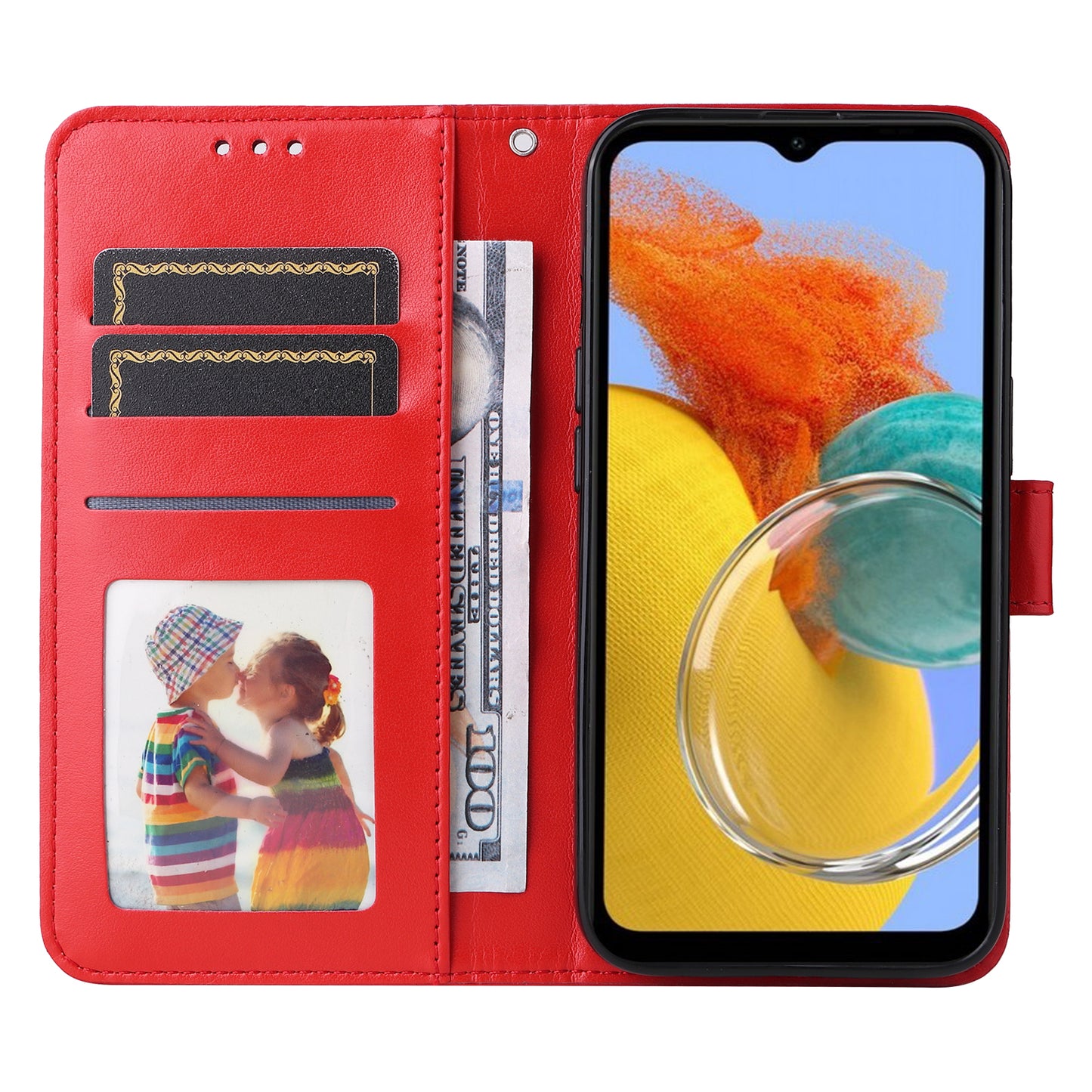 For Samsung Galaxy M14 5G Sunflower Imprinted Phone Wallet Case PU Leather Stand Cover with Strap
