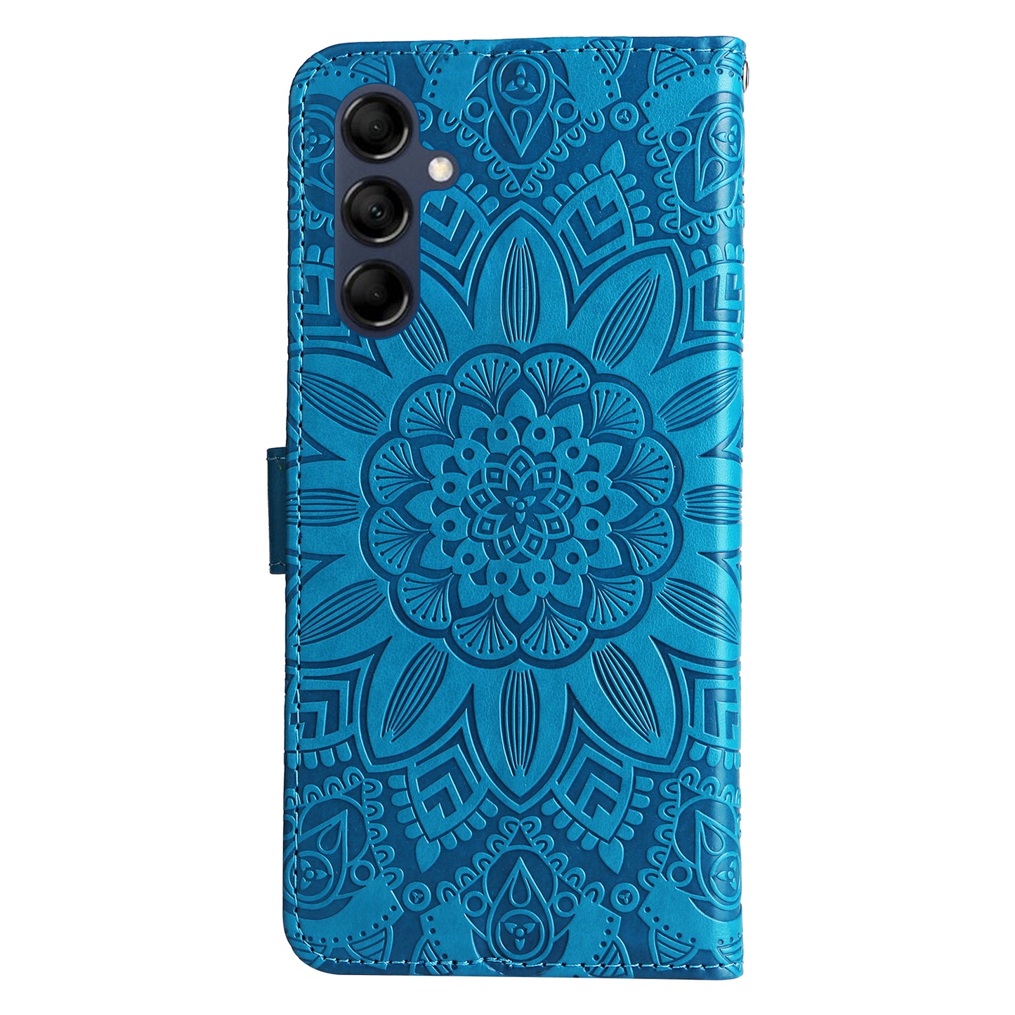 For Samsung Galaxy M14 5G Sunflower Imprinted Phone Wallet Case PU Leather Stand Cover with Strap