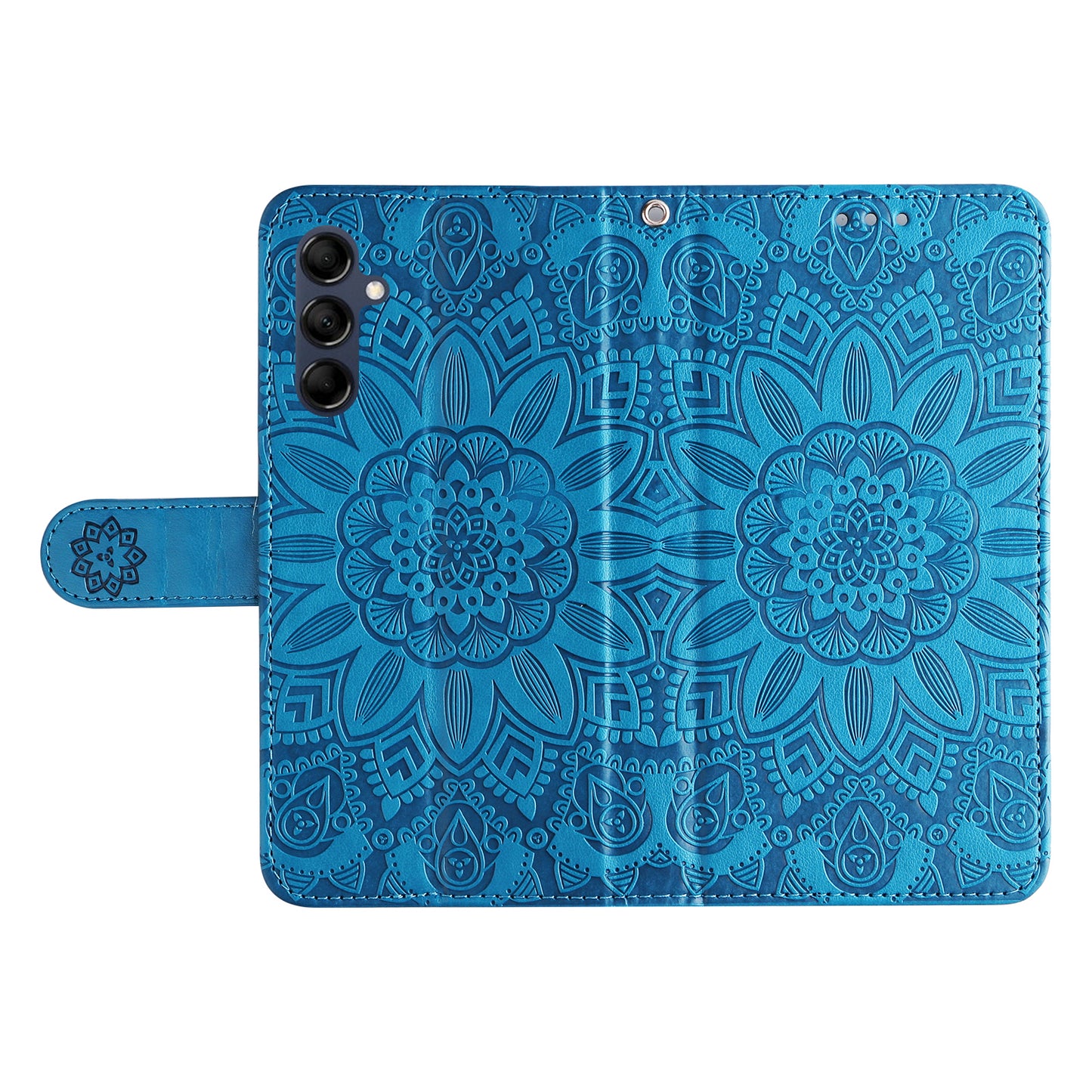 For Samsung Galaxy M14 5G Sunflower Imprinted Phone Wallet Case PU Leather Stand Cover with Strap