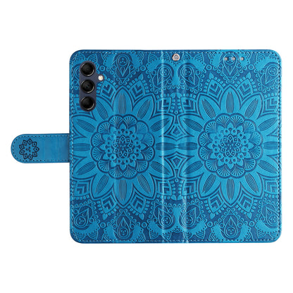 For Samsung Galaxy M14 5G Sunflower Imprinted Phone Wallet Case PU Leather Stand Cover with Strap