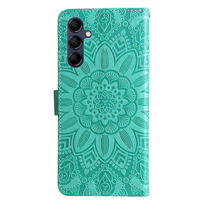 For Samsung Galaxy M14 5G Sunflower Imprinted Phone Wallet Case PU Leather Stand Cover with Strap