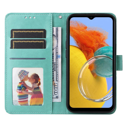 For Samsung Galaxy M14 5G Sunflower Imprinted Phone Wallet Case PU Leather Stand Cover with Strap
