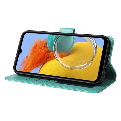 For Samsung Galaxy M14 5G Sunflower Imprinted Phone Wallet Case PU Leather Stand Cover with Strap