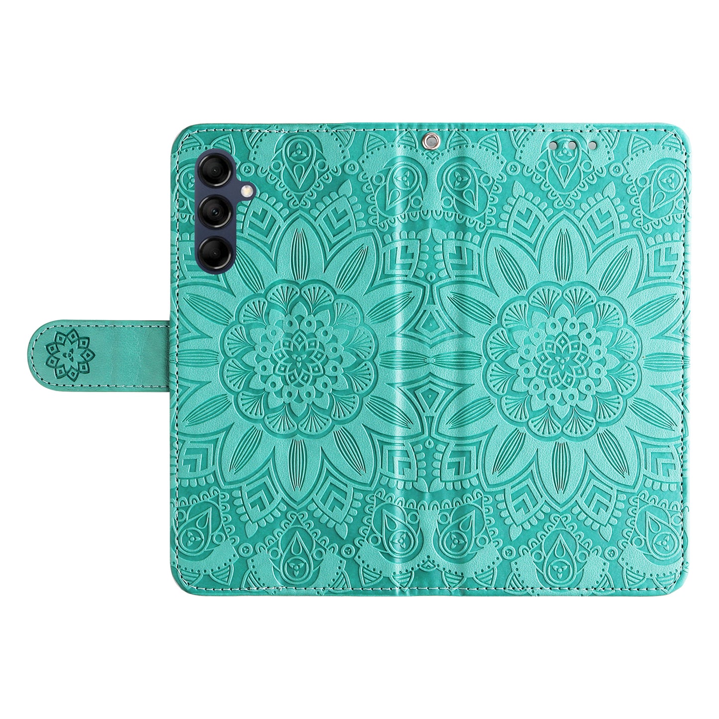 For Samsung Galaxy M14 5G Sunflower Imprinted Phone Wallet Case PU Leather Stand Cover with Strap