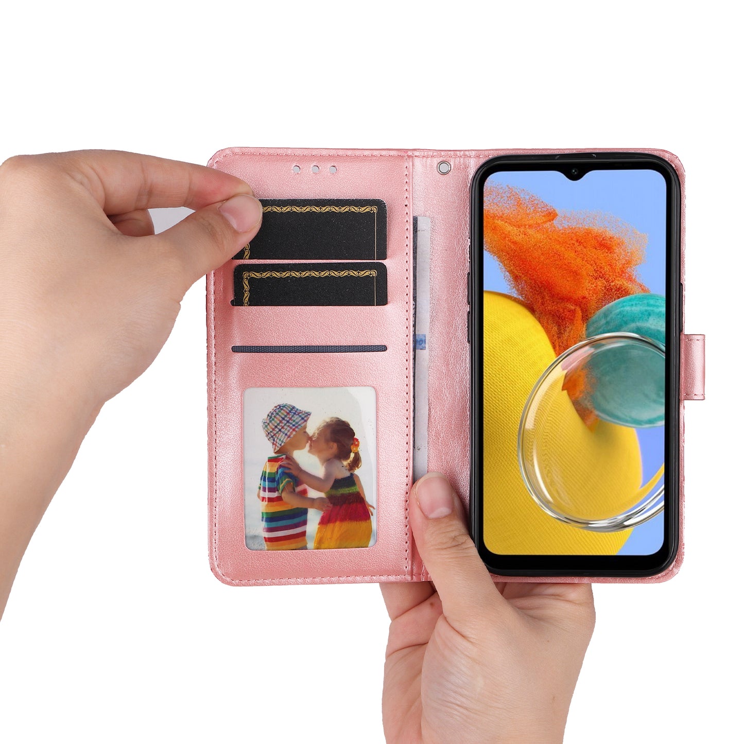 For Samsung Galaxy M14 5G Sunflower Imprinted Phone Wallet Case PU Leather Stand Cover with Strap