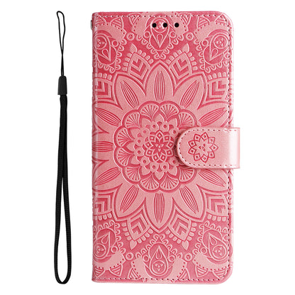 For Samsung Galaxy M14 5G Sunflower Imprinted Phone Wallet Case PU Leather Stand Cover with Strap