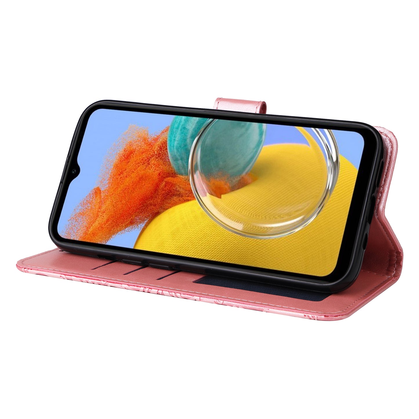 For Samsung Galaxy M14 5G Sunflower Imprinted Phone Wallet Case PU Leather Stand Cover with Strap