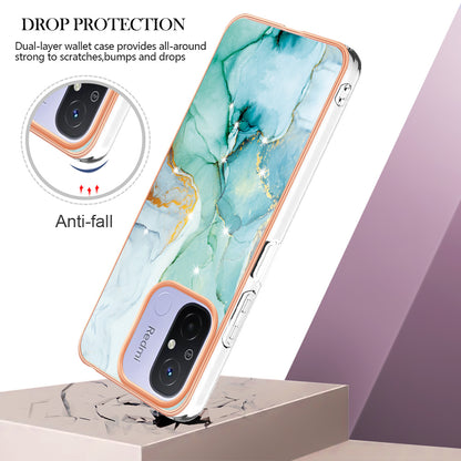 YB IMD Series-2 IMD TPU Case for Xiaomi Redmi 11A 4G / 12C 4G Electroplating Anti-scratch Marble Pattern Cover