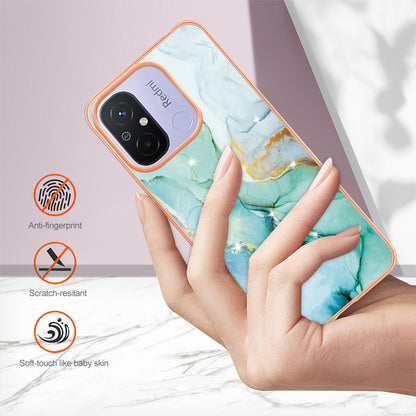YB IMD Series-2 IMD TPU Case for Xiaomi Redmi 11A 4G / 12C 4G Electroplating Anti-scratch Marble Pattern Cover
