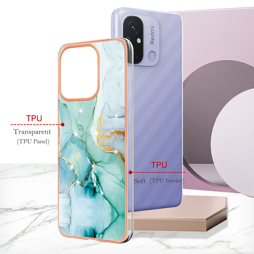 YB IMD Series-2 IMD TPU Case for Xiaomi Redmi 11A 4G / 12C 4G Electroplating Anti-scratch Marble Pattern Cover