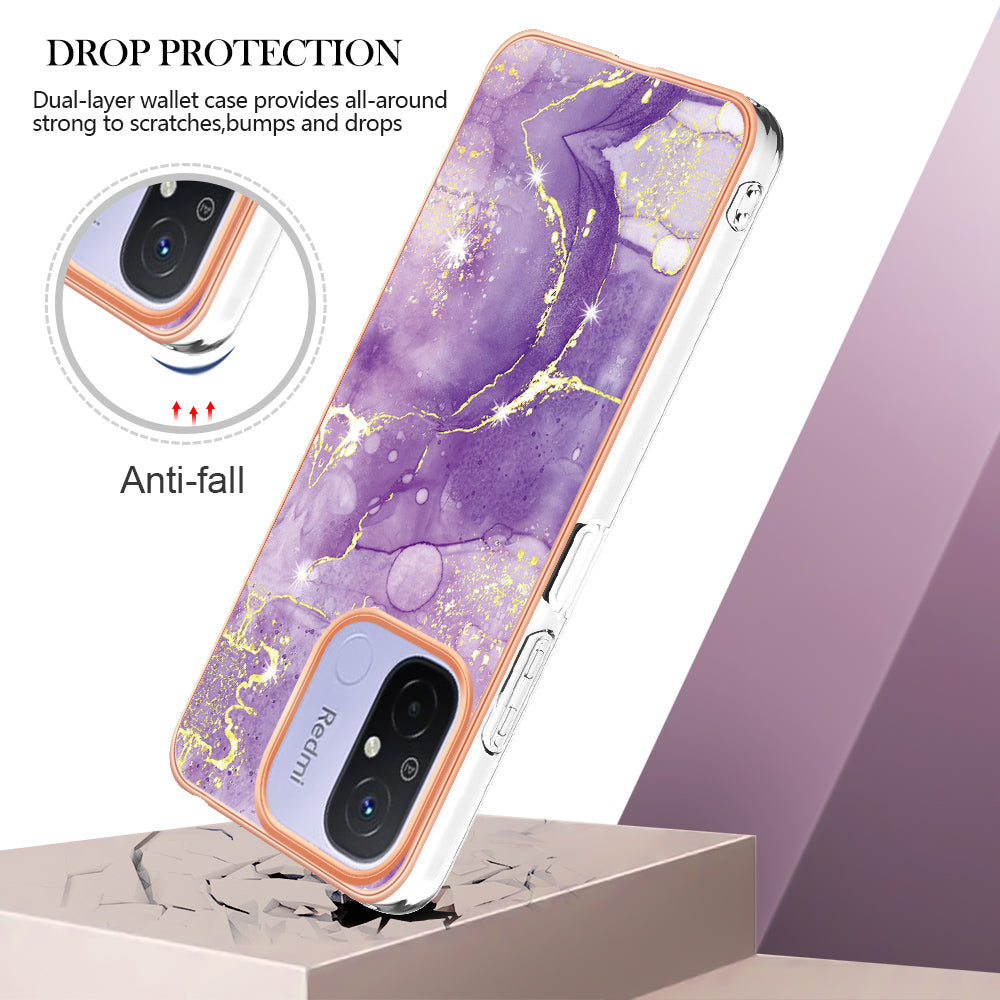YB IMD Series-2 IMD TPU Case for Xiaomi Redmi 11A 4G / 12C 4G Electroplating Anti-scratch Marble Pattern Cover