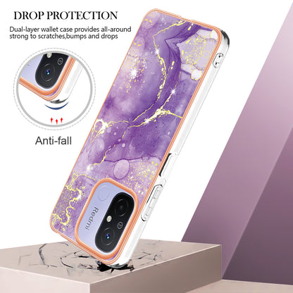 YB IMD Series-2 IMD TPU Case for Xiaomi Redmi 11A 4G / 12C 4G Electroplating Anti-scratch Marble Pattern Cover
