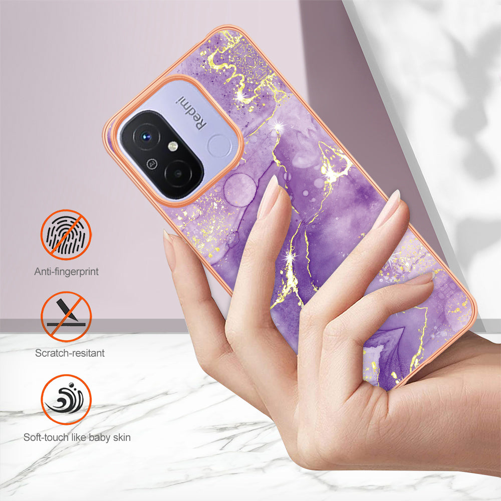 YB IMD Series-2 IMD TPU Case for Xiaomi Redmi 11A 4G / 12C 4G Electroplating Anti-scratch Marble Pattern Cover