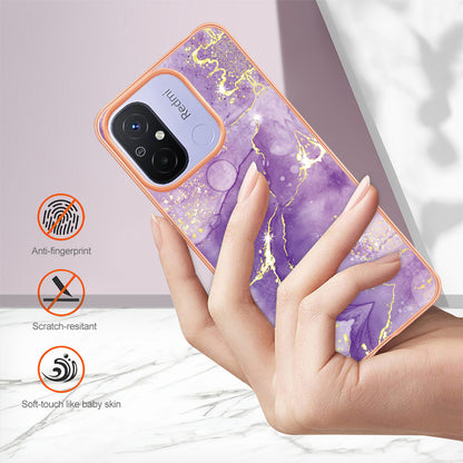 YB IMD Series-2 IMD TPU Case for Xiaomi Redmi 11A 4G / 12C 4G Electroplating Anti-scratch Marble Pattern Cover