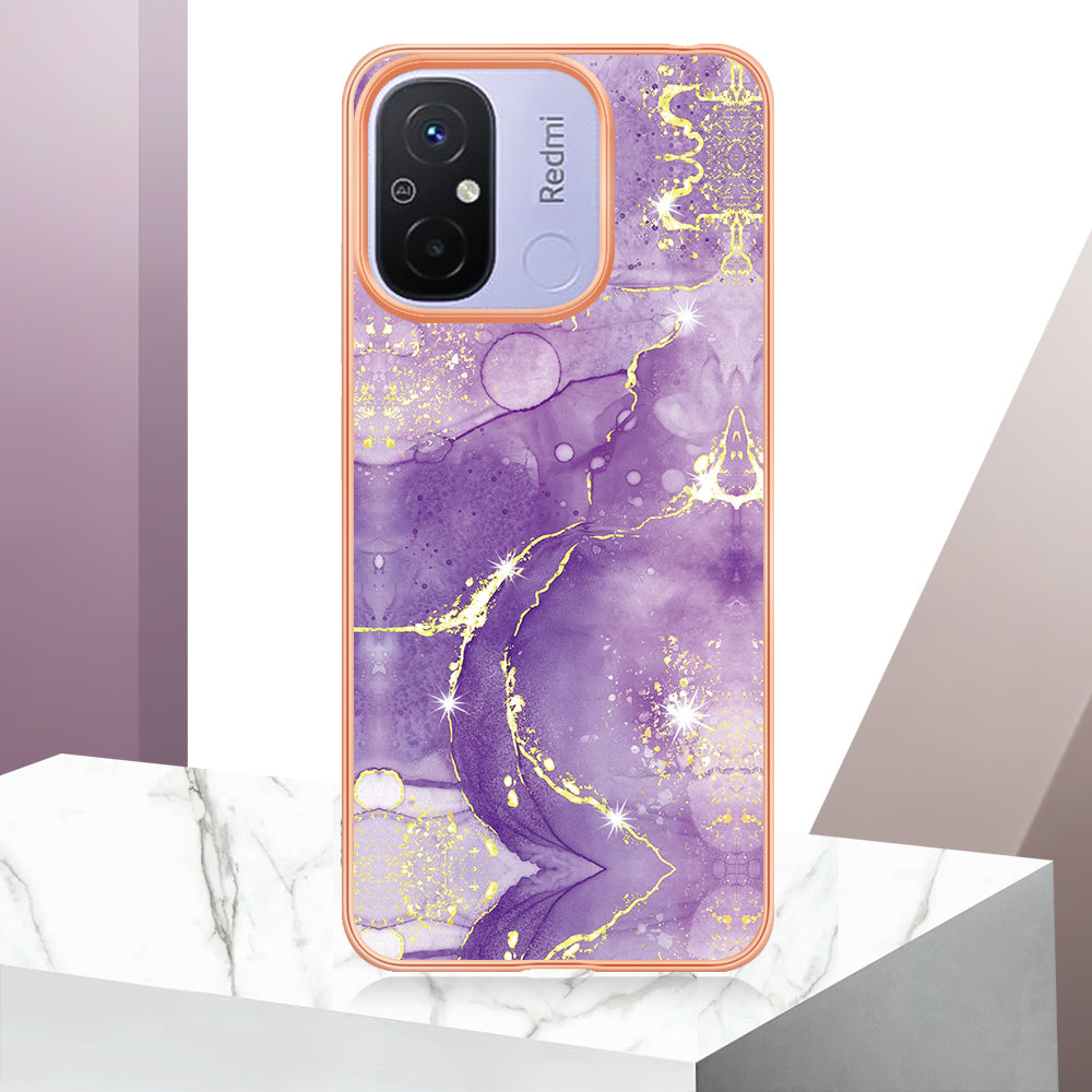 YB IMD Series-2 IMD TPU Case for Xiaomi Redmi 11A 4G / 12C 4G Electroplating Anti-scratch Marble Pattern Cover