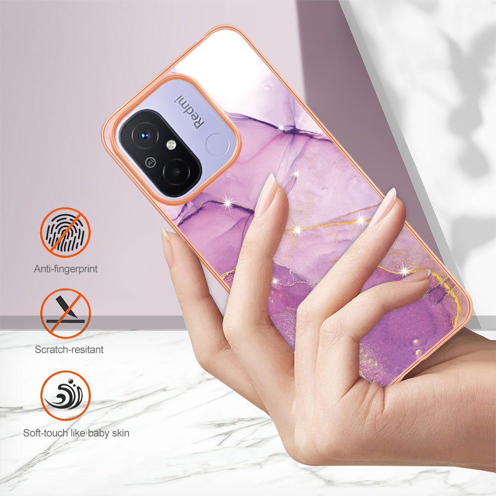 YB IMD Series-2 IMD TPU Case for Xiaomi Redmi 11A 4G / 12C 4G Electroplating Anti-scratch Marble Pattern Cover