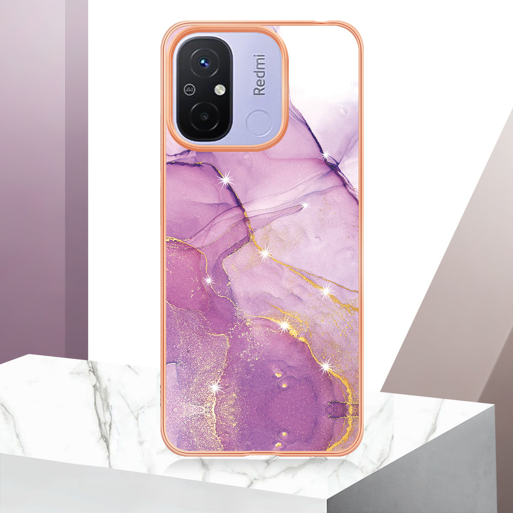 YB IMD Series-2 IMD TPU Case for Xiaomi Redmi 11A 4G / 12C 4G Electroplating Anti-scratch Marble Pattern Cover