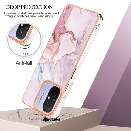 YB IMD Series-2 IMD TPU Case for Xiaomi Redmi 11A 4G / 12C 4G Electroplating Anti-scratch Marble Pattern Cover