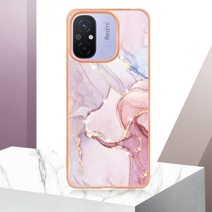 YB IMD Series-2 IMD TPU Case for Xiaomi Redmi 11A 4G / 12C 4G Electroplating Anti-scratch Marble Pattern Cover
