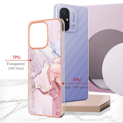 YB IMD Series-2 IMD TPU Case for Xiaomi Redmi 11A 4G / 12C 4G Electroplating Anti-scratch Marble Pattern Cover