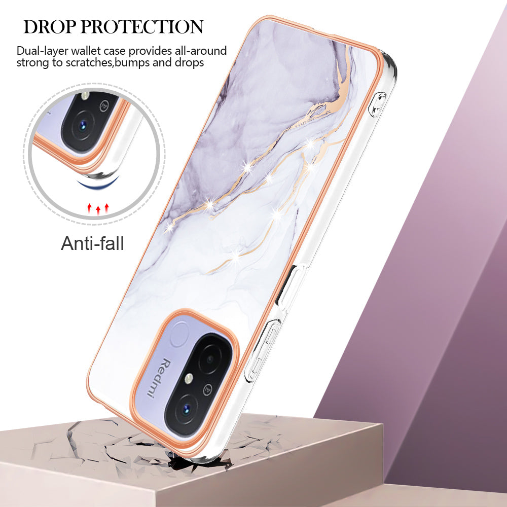 YB IMD Series-2 IMD TPU Case for Xiaomi Redmi 11A 4G / 12C 4G Electroplating Anti-scratch Marble Pattern Cover